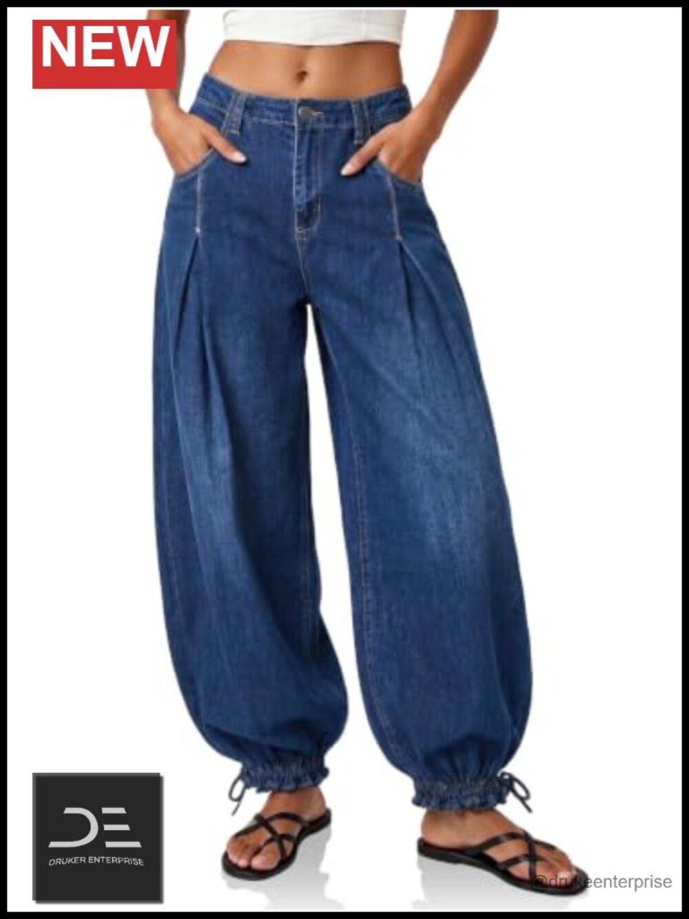 High Waist Baggy Barrel Jeans Wide Leg Pleated Jogger Denim Women